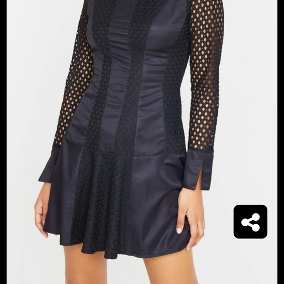 Black Panelled Frill Hem High Neck Bodycon Dress - Picture 3 of 7